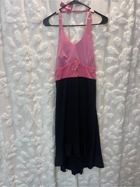 Vintage Limited Too pink and black midi high low dress with ruffles and beading